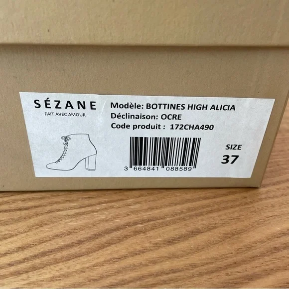 Sezane Alicia Heeled Booties 6.5 NIB Lace Up Suede Leather French Almond Toe - Picture 11 of 15